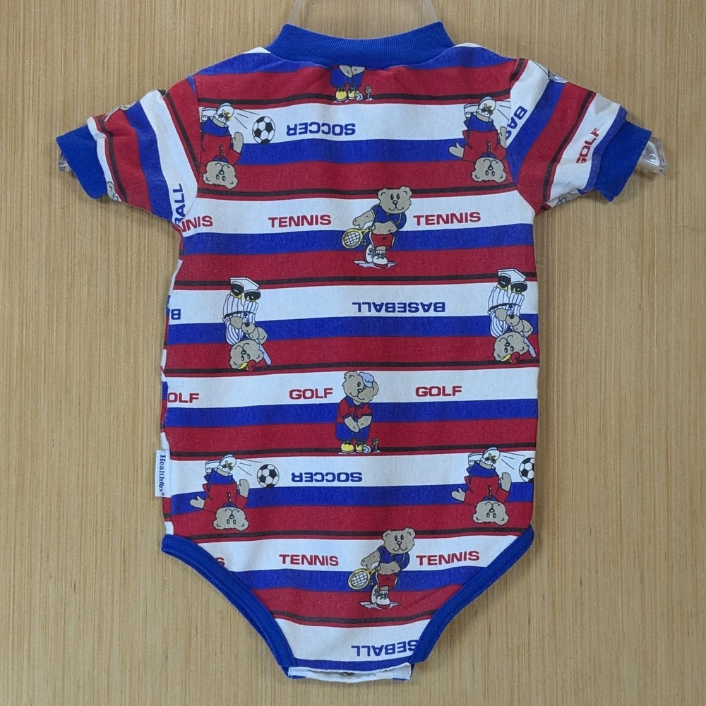 Vintage Healthtex Baby Boys Sports Teddy Bear Striped Bodysuit 18M Soccer Tennis - Picture 5 of 6